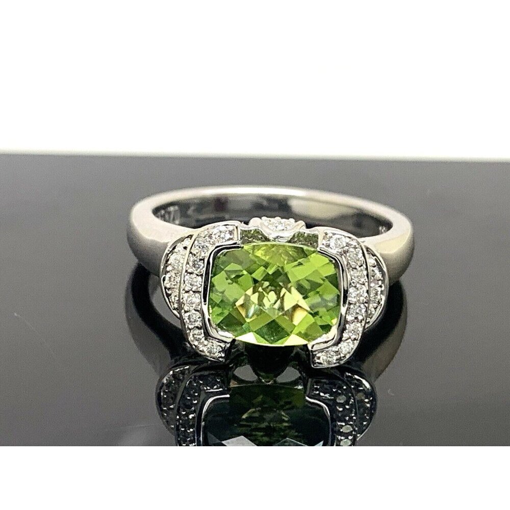 Lorenzo Green Paridot Diamond Cocktail Ring 18k White Gold Women's Size 7
